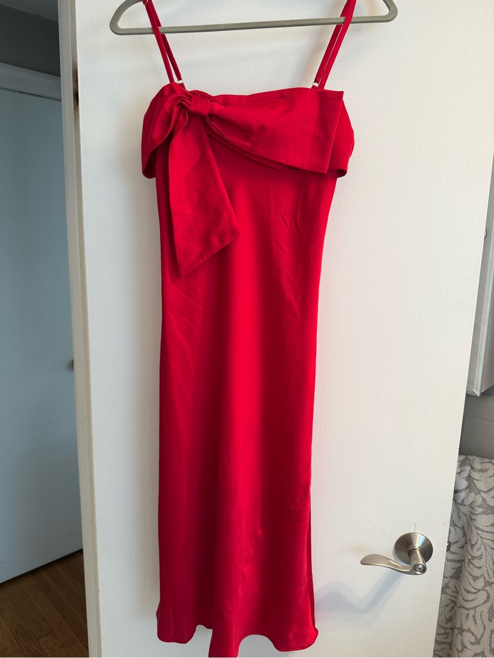 Hutch Red Midi Slip Dress with Bow Detail